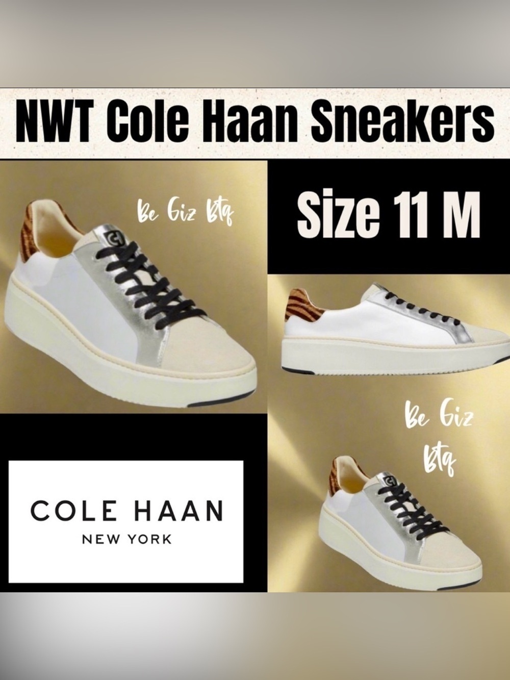 Cole Haan Grandpro Cloudfeel Topspin Leather & Faux Calf Hair Sneakers Size 11 M